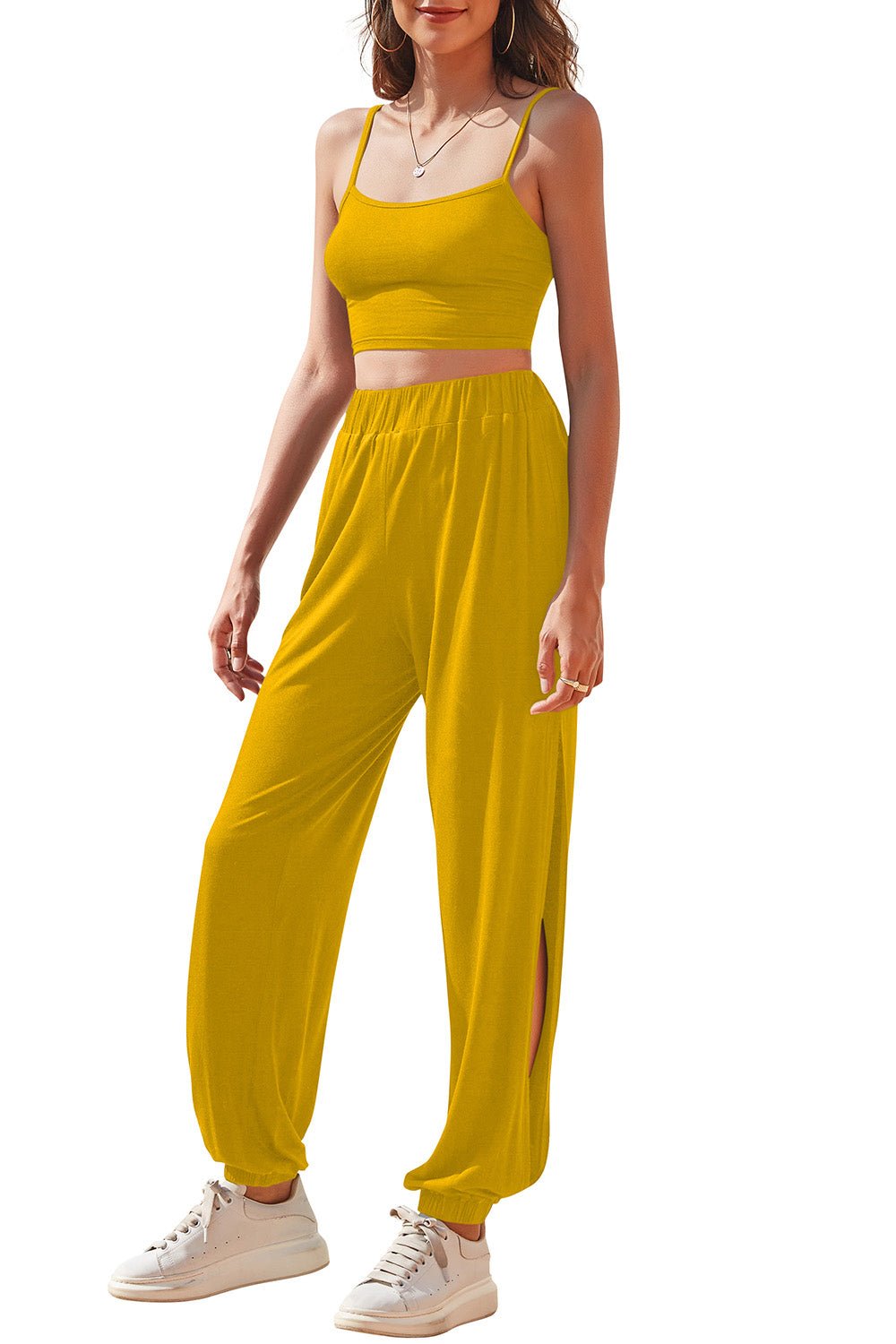 Cropped Cami and Side Split Joggers Set - Shah S. Sahota