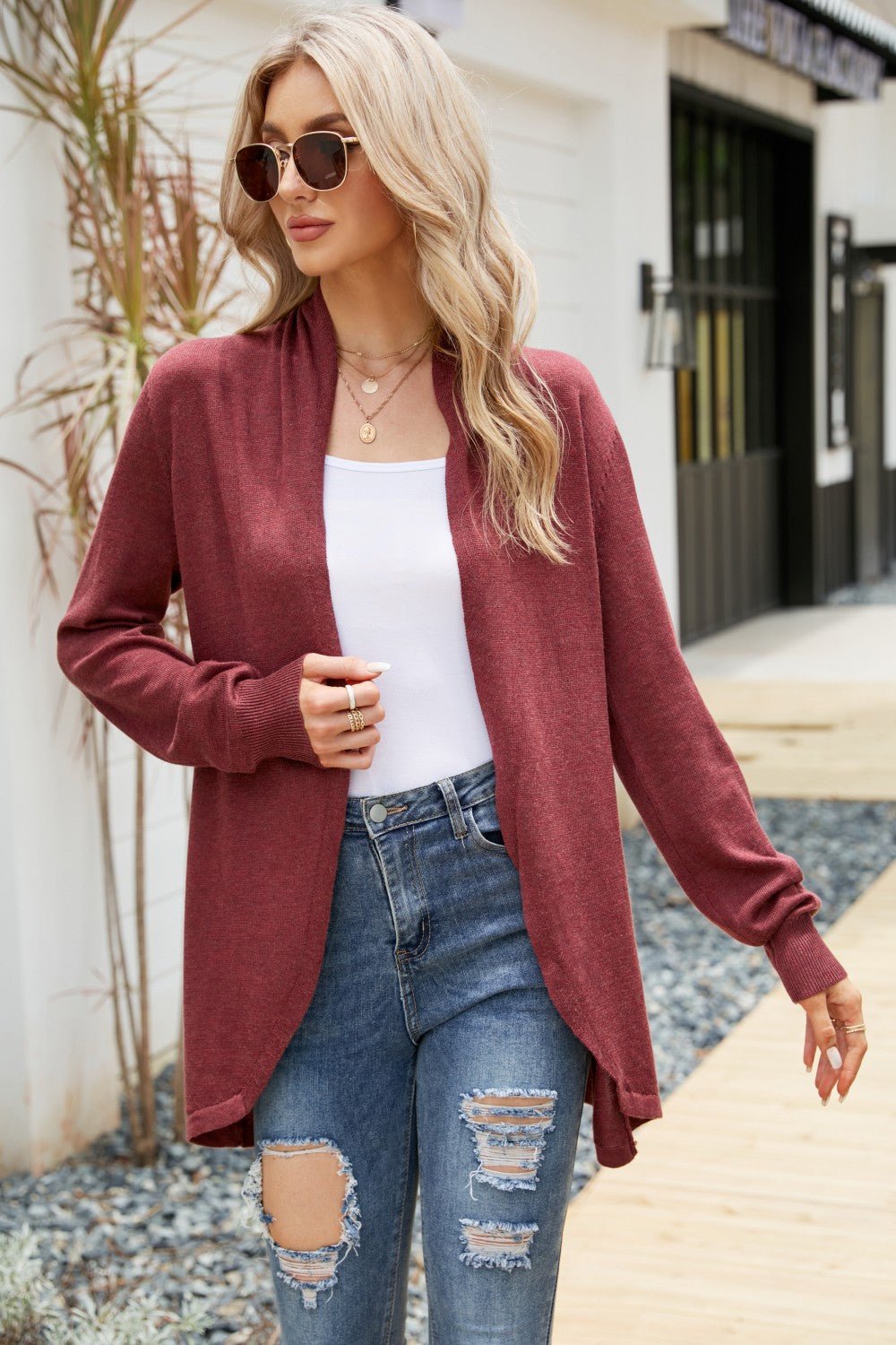 Open Front Long Sleeve Longline Cardigan - Shah S. Sahota