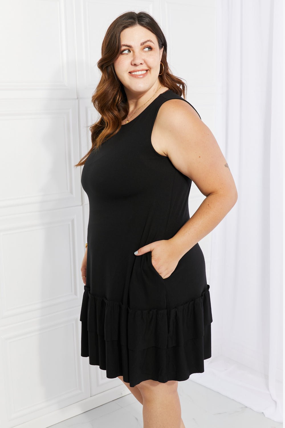 Zenana Head Over Heels Full Size Sleeveless Ruffle Hem Dress - Shah S. Sahota