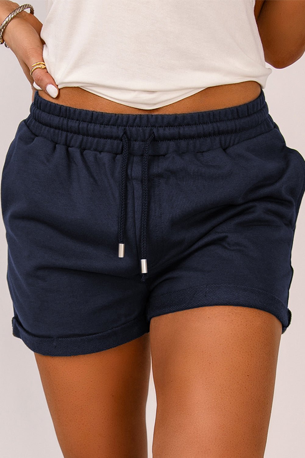 Drawstring Waist Cuffed Shorts - Shah S. Sahota