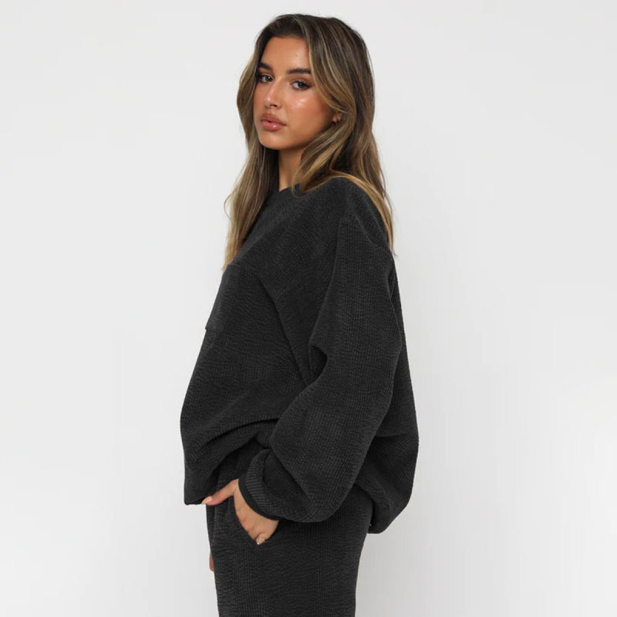 Corduroy Crew Neck Pullover Long Sleeve Sweatshirts & TiePants Two-Piece Sets - Shah S. Sahota
