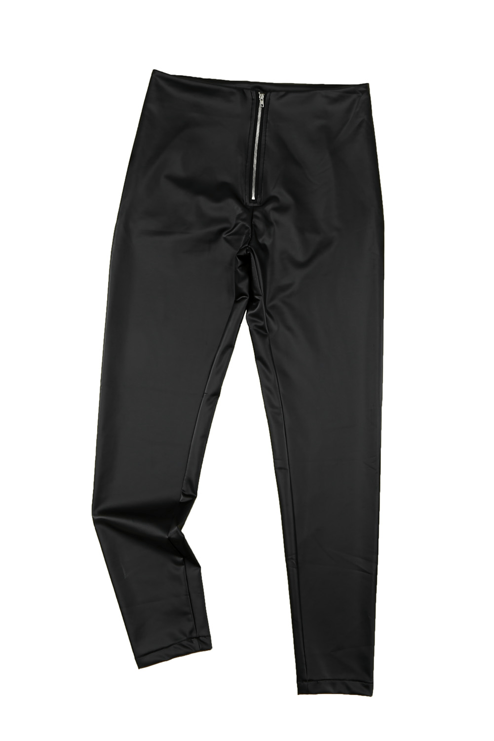 Black Solid Skinny Zipper Pu Pants - Shah S. Sahota