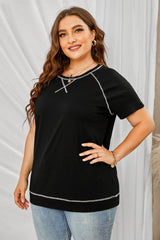 Plus Size Contrast Stitching Crewneck Tee - Shah S. Sahota