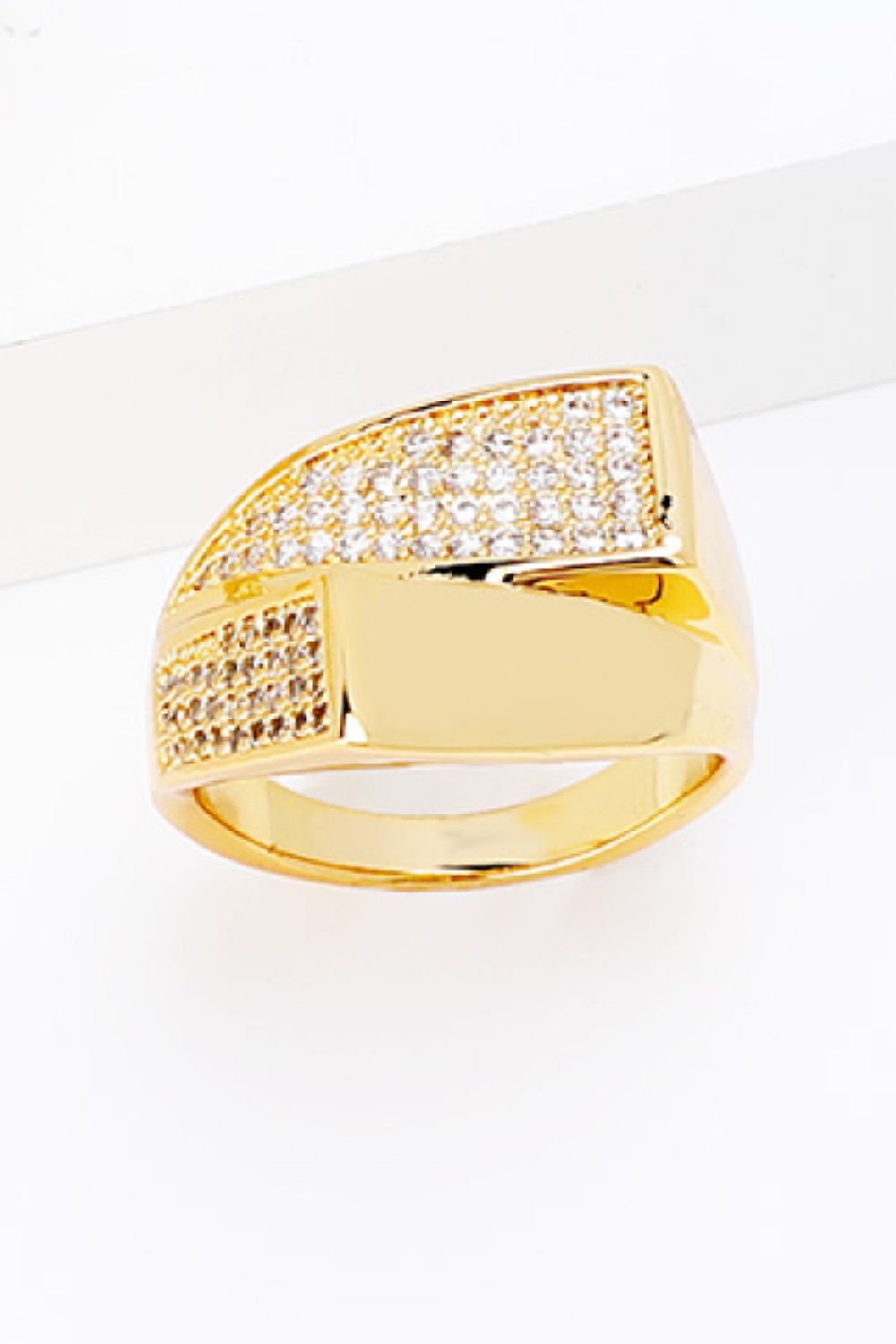 Cubic Zirconia Gold-Plated Asymmetrical Ring - Shah S. Sahota