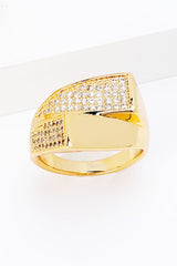 Cubic Zirconia Gold-Plated Asymmetrical Ring - Shah S. Sahota