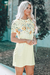 Floral Striped Short Sleeve Round Neck T-Shirt Dress - Shah S. Sahota