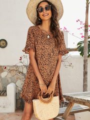 Printed Flounce Sleeve Ruffle Hem Dress - Shah S. Sahota