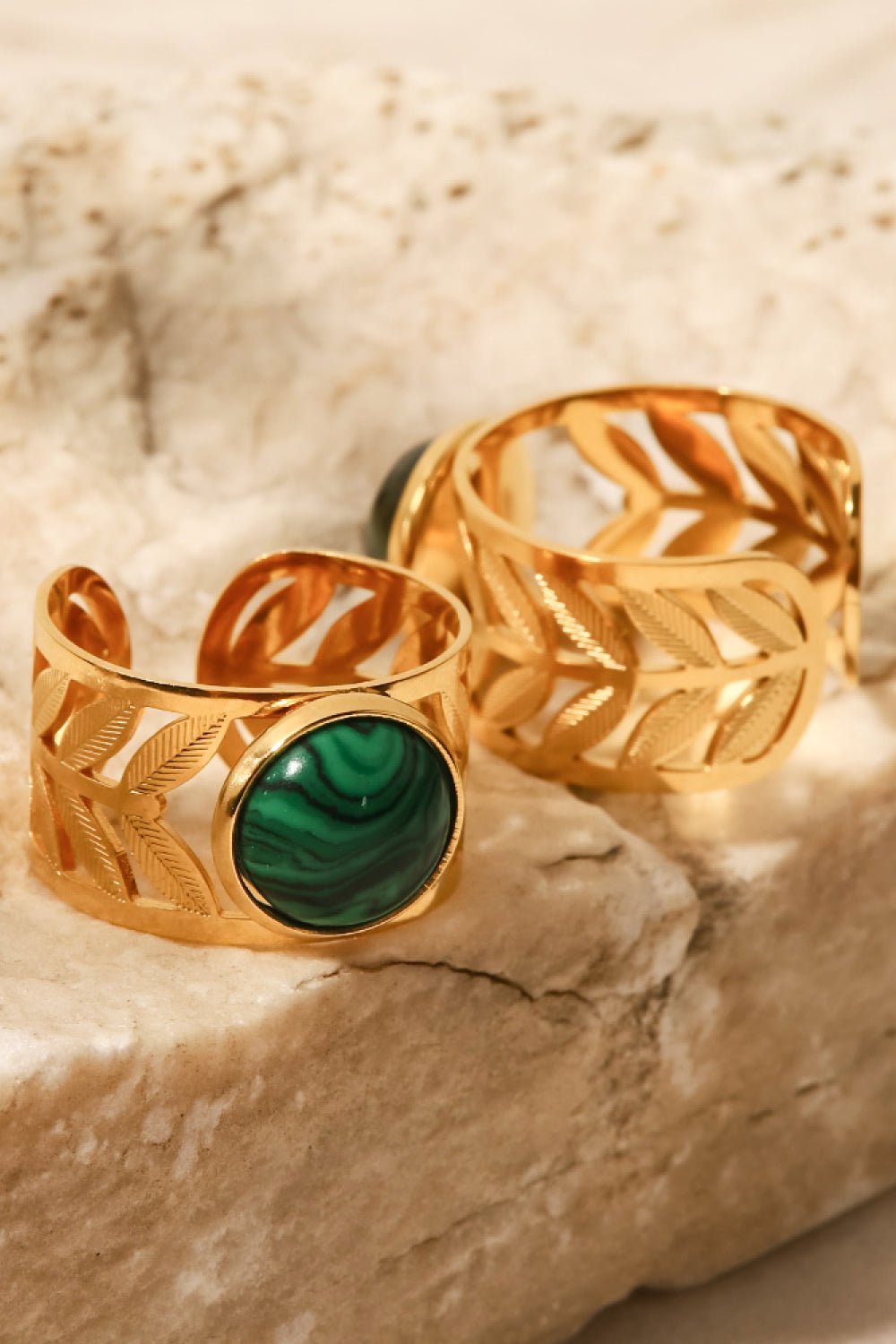 18k Gold Plated Malachite Leaf Ring - Shah S. Sahota