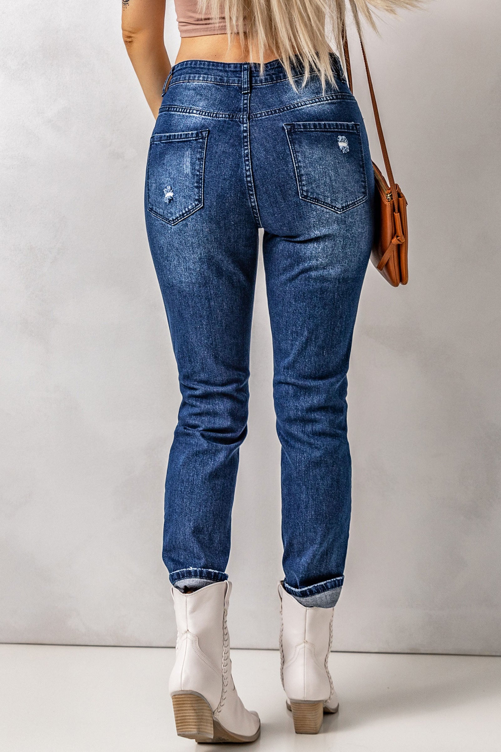 Distressed High Waist Pocket Jeans - Shah S. Sahota