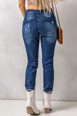 Distressed High Waist Pocket Jeans - Shah S. Sahota
