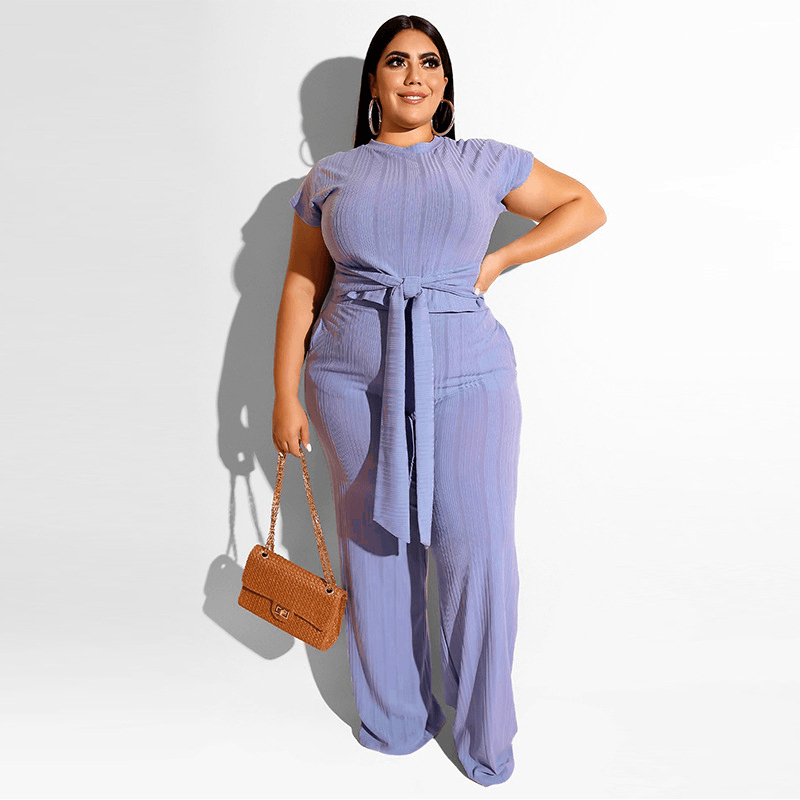 Women's Solid Color Belted Two Piece Set - Shah S. Sahota