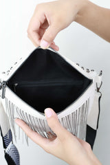 PU Leather Studded Sling Bag with Fringes - Shah S. Sahota