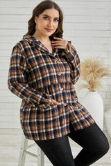 Plus Size Plaid Buttoned Collared Shacket - Shah S. Sahota