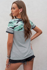 Camo Stripes Mix Print T-shirt with Pocket - Shah S. Sahota