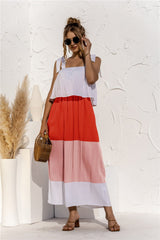 Color Block Tie Shoulder Tiered Sleeveless Dress - Shah S. Sahota