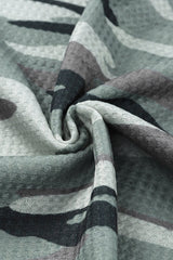Camouflage Notched Waffle-Knit Top - Shah S. Sahota