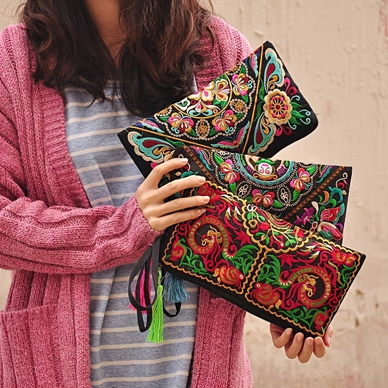 Women's Embroidered Wallet, Niche Vintage Zip Clutch, Large Capacity Coin Purse, Women's Phone Case - Shah S. Sahota