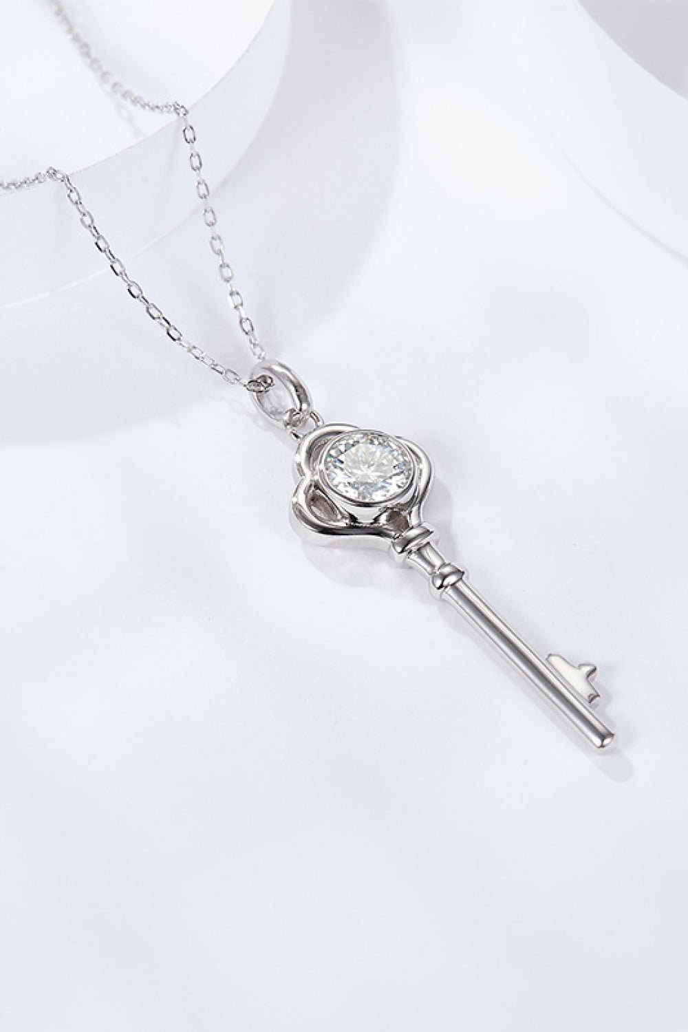 925 Sterling Silver 1 Carat Moissanite Key Pendant Necklace - Shah S. Sahota