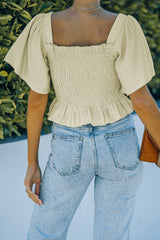 Smocked Frill Trim Peplum Top - Shah S. Sahota