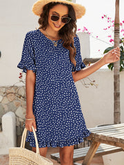 Printed Flounce Sleeve Ruffle Hem Dress - Shah S. Sahota