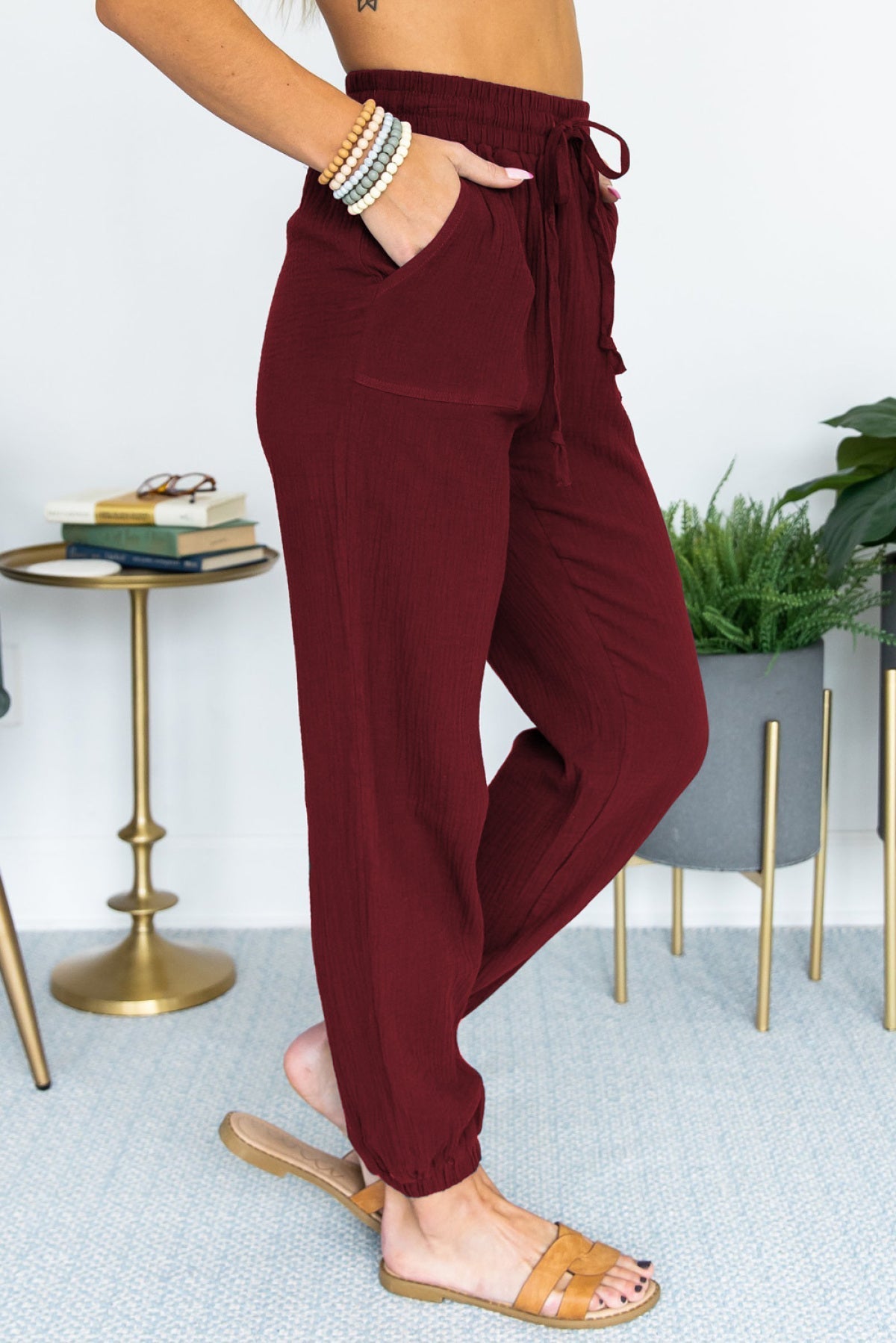 Drawstring Elastic Waist Joggers With Pockets - Shah S. Sahota
