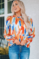 Paint Print Ruffle Collar Flounce Sleeve Top - Shah S. Sahota