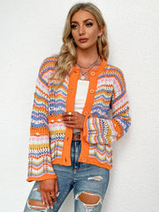 Chevron Stripes Openwork Cardigan - Shah S. Sahota