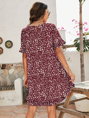 Printed Flounce Sleeve Ruffle Hem Dress - Shah S. Sahota