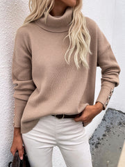 Button Detail Rib-Knit Turtleneck Sweater - Shah S. Sahota