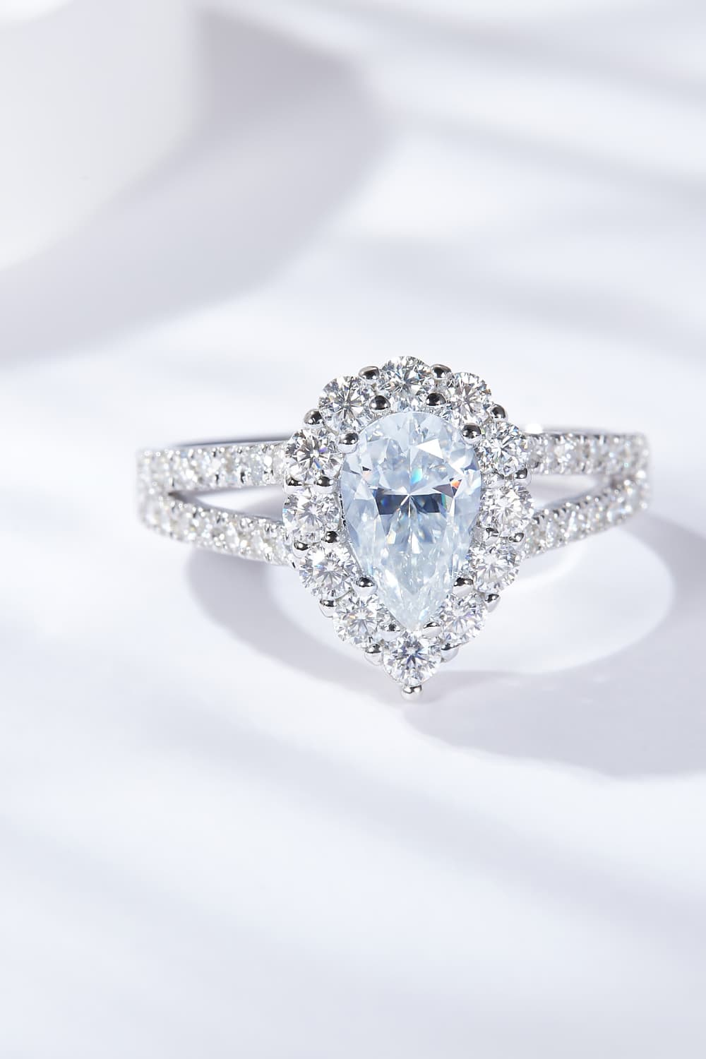 1 Carat Moissanite Teardrop Split Shank Ring - Shah S. Sahota