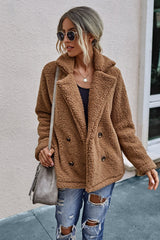 Double Button Lapel Collar Teddy Coat - Shah S. Sahota