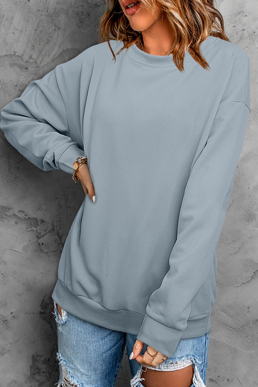 Crew Neck Ribbed Sweatshirt - Shah S. Sahota