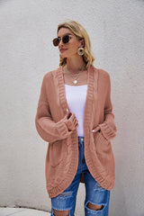 Cable-Knit Curved Hem Open Front Cardigan - Shah S. Sahota