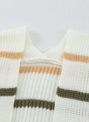Striped Rib-Knit Open Front Pocketed Cardigan - Shah S. Sahota