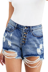 Distressed Button Fly Denim Shorts - Shah S. Sahota
