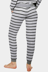 Gray Striped Long Sleeve Top And Drawstring Joggers Loungewear