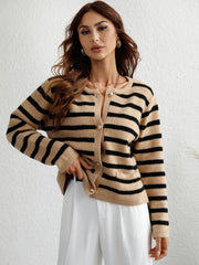 Striped Button Front Cardigan - Shah S. Sahota