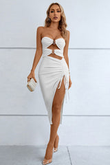 Cutout Strapless Drawstring Detail Split Bandage Dress - Shah S. Sahota