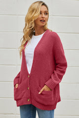 Button Front Plunge Cardigan with Front Pockets - Shah S. Sahota