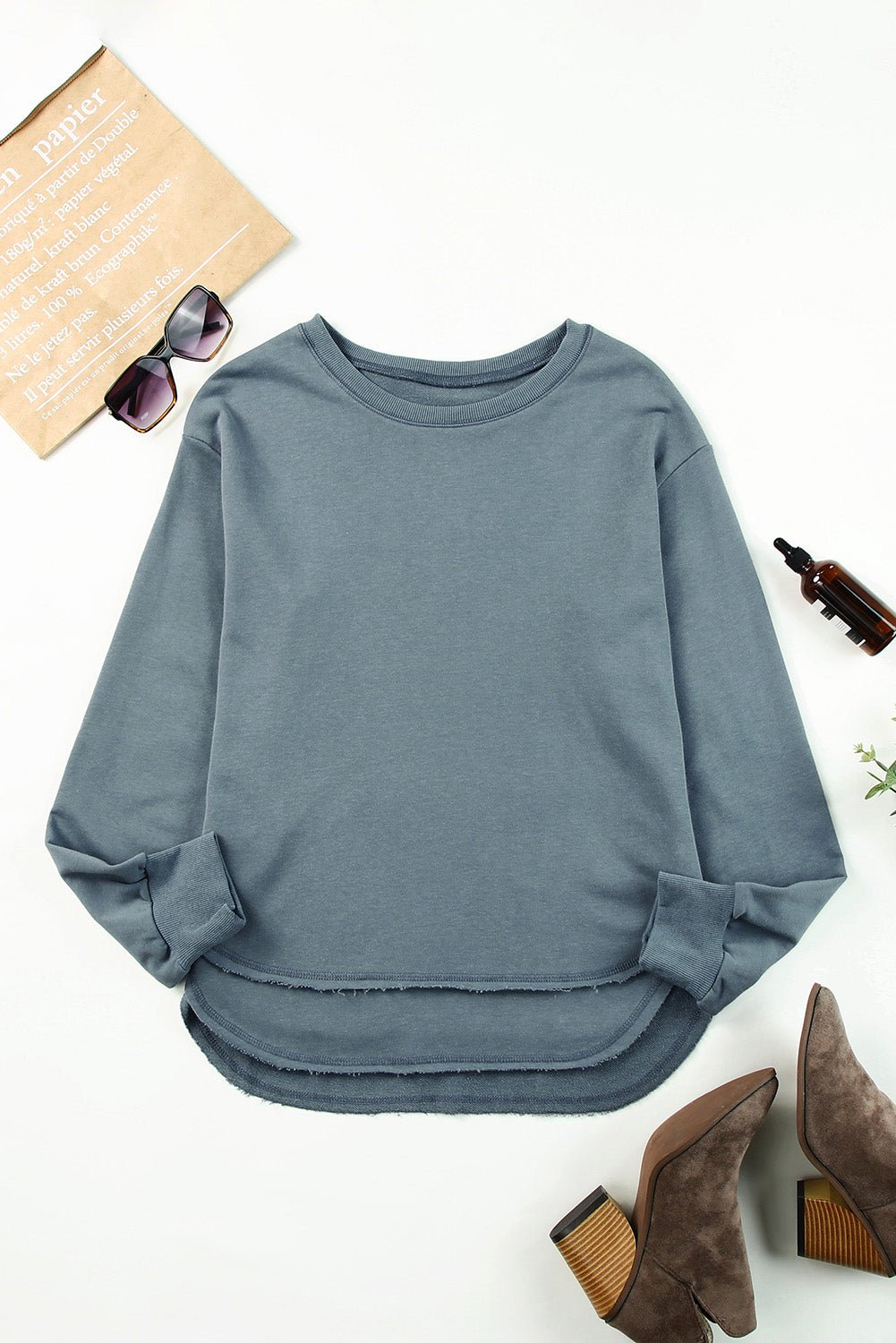 Side Slit Drop Shoulder Sweatshirt - Shah S. Sahota
