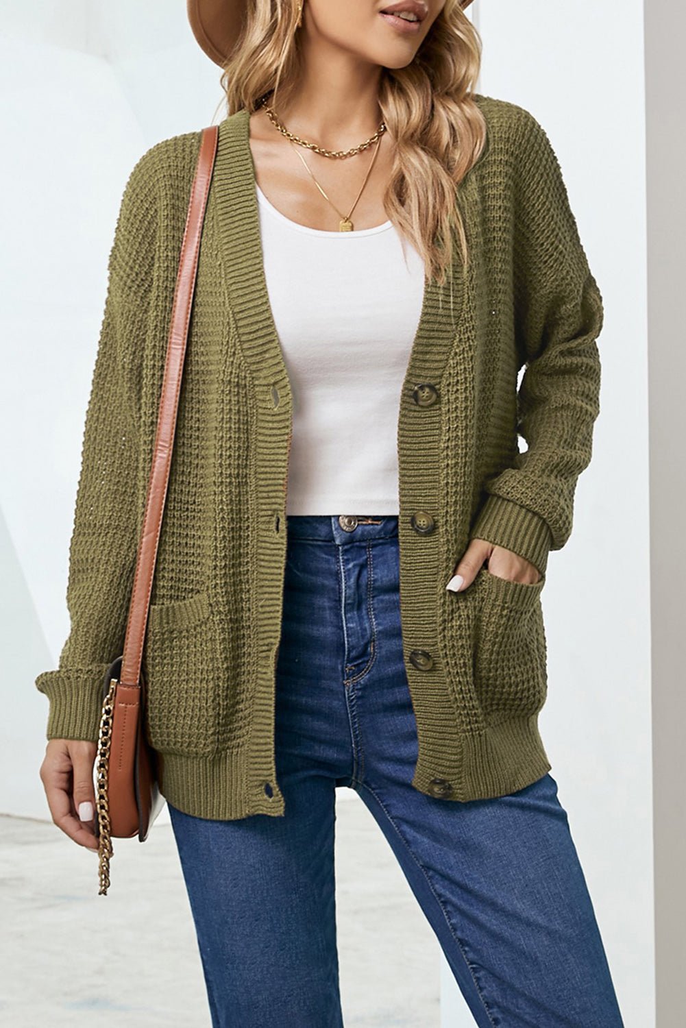 Drop Shoulder Button Down Pocketed Cardigan - Shah S. Sahota