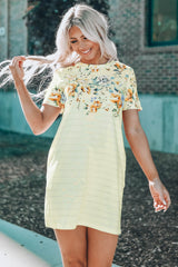 Floral Striped Short Sleeve Round Neck T-Shirt Dress - Shah S. Sahota
