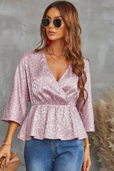 Leopard Three-Quarter Sleeve Peplum Blouse - Shah S. Sahota