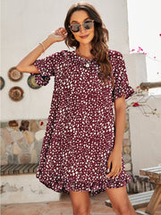 Printed Flounce Sleeve Ruffle Hem Dress - Shah S. Sahota
