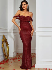 Sequin Off-Shoulder Fishtail Dress - Shah S. Sahota