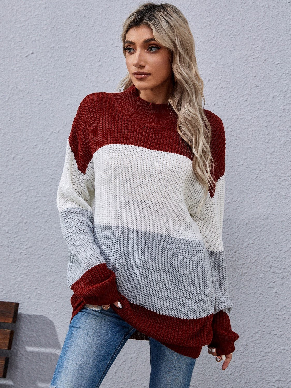 Color Block Rib-Knit Tunic Sweater - Shah S. Sahota