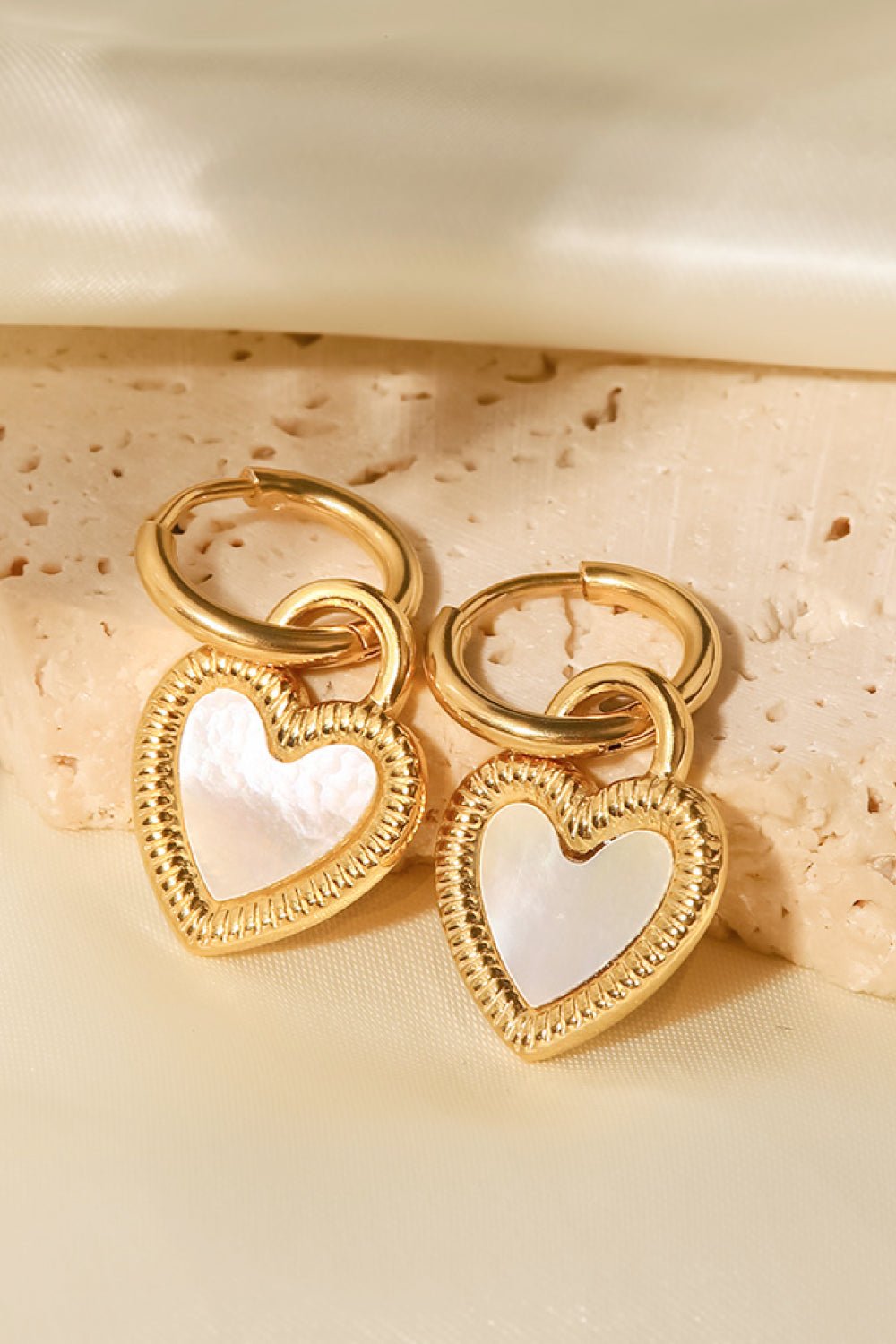 Inlaid Shell Heart Drop Earrings - Shah S. Sahota