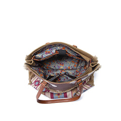 Retro Print Fringe Canvas Tote Bag Set - Shah S. Sahota