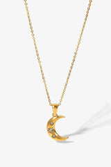 18K Gold Plated Inlaid Zircon Moon Pendant Necklace - Shah S. Sahota