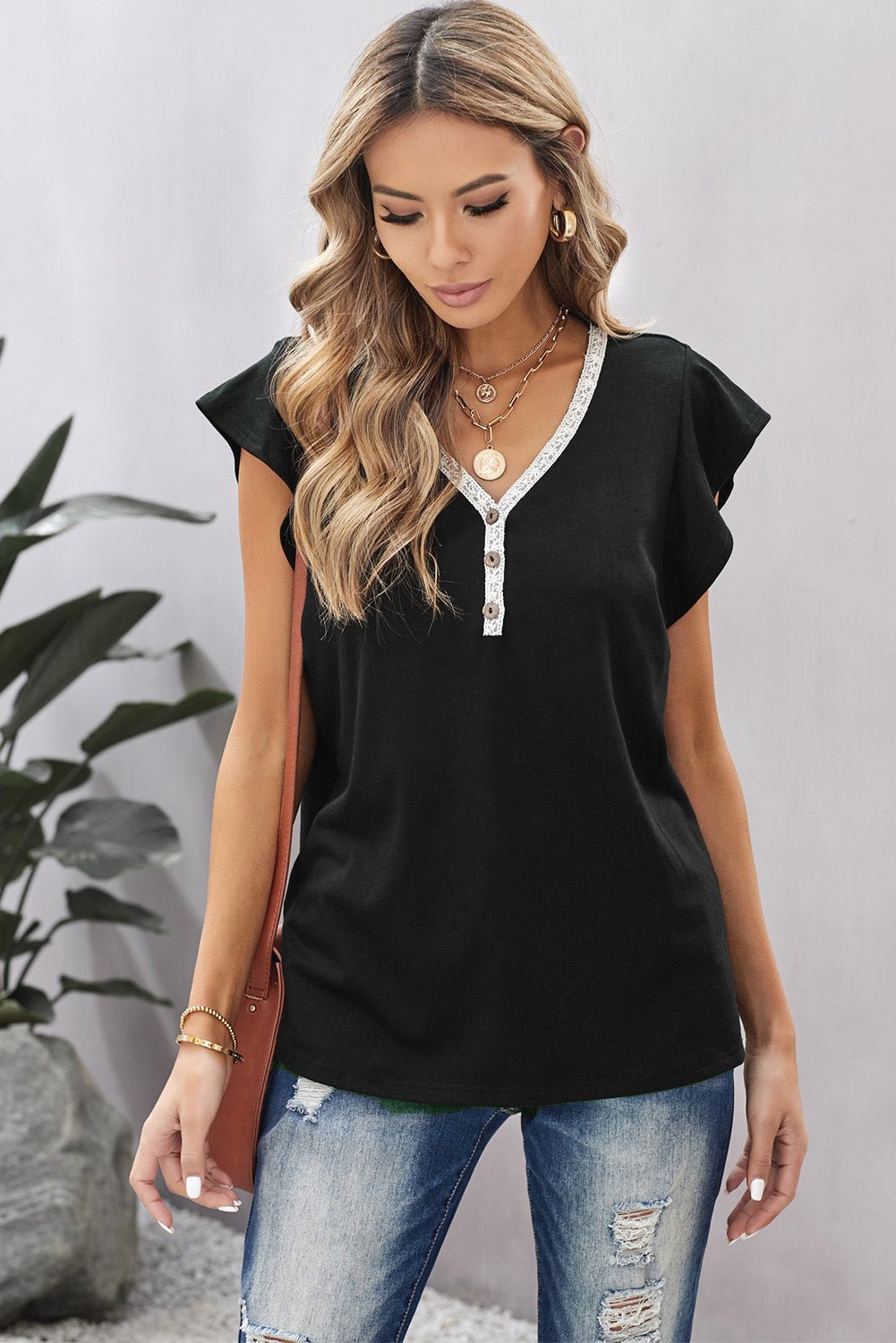 V-Neck Buttoned T-Shirt - Shah S. Sahota